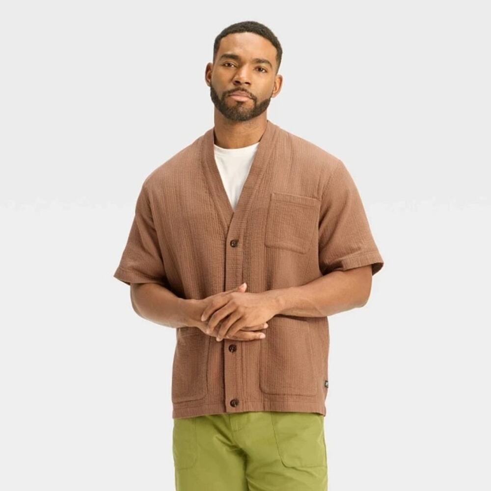Houston White Mens Seersucker Shacket Medium Brown Shirt Jacket Cardigan